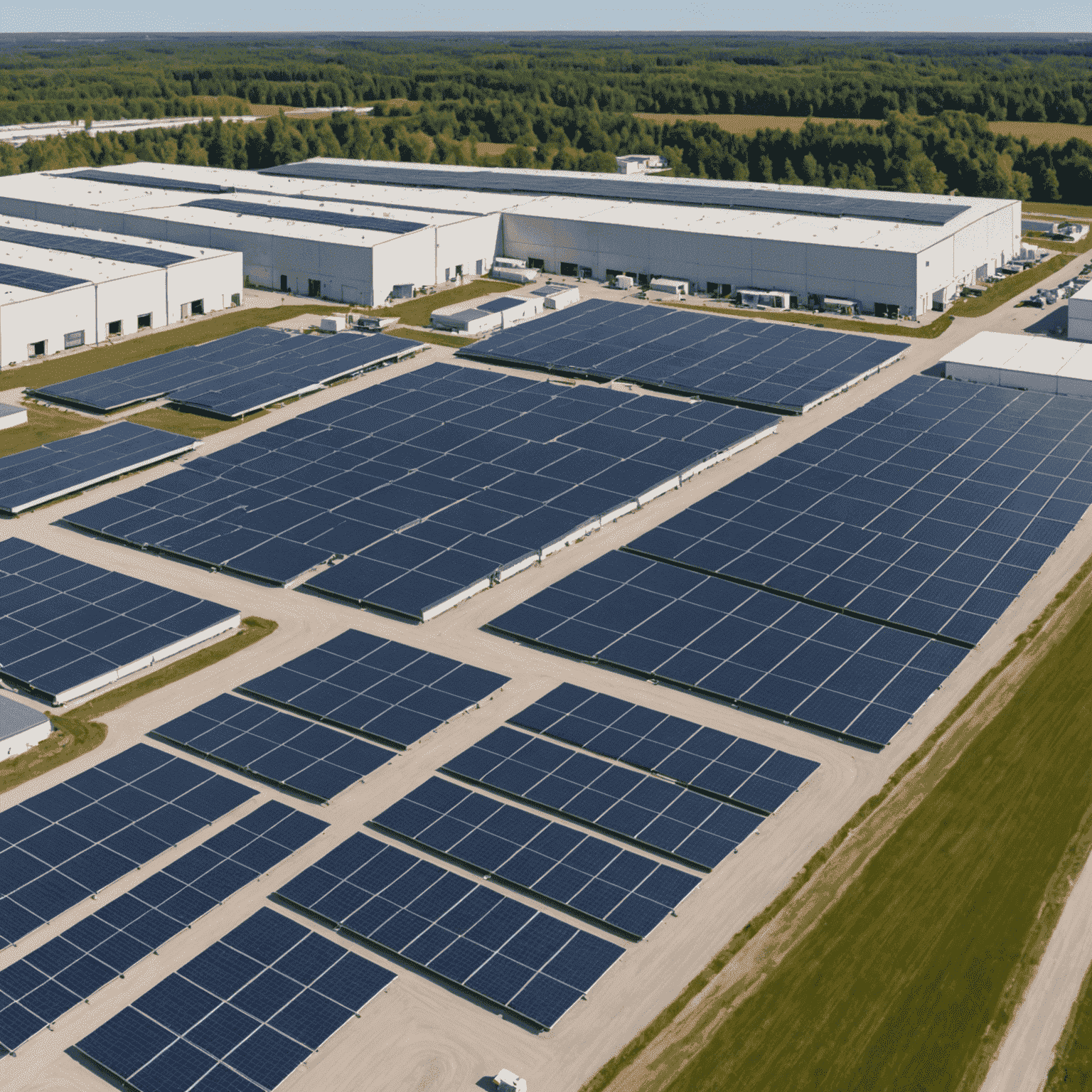 A large manufacturing facility with rows of solar panels on the roof, showcasing the integration of solar power in Canadian industrial settings