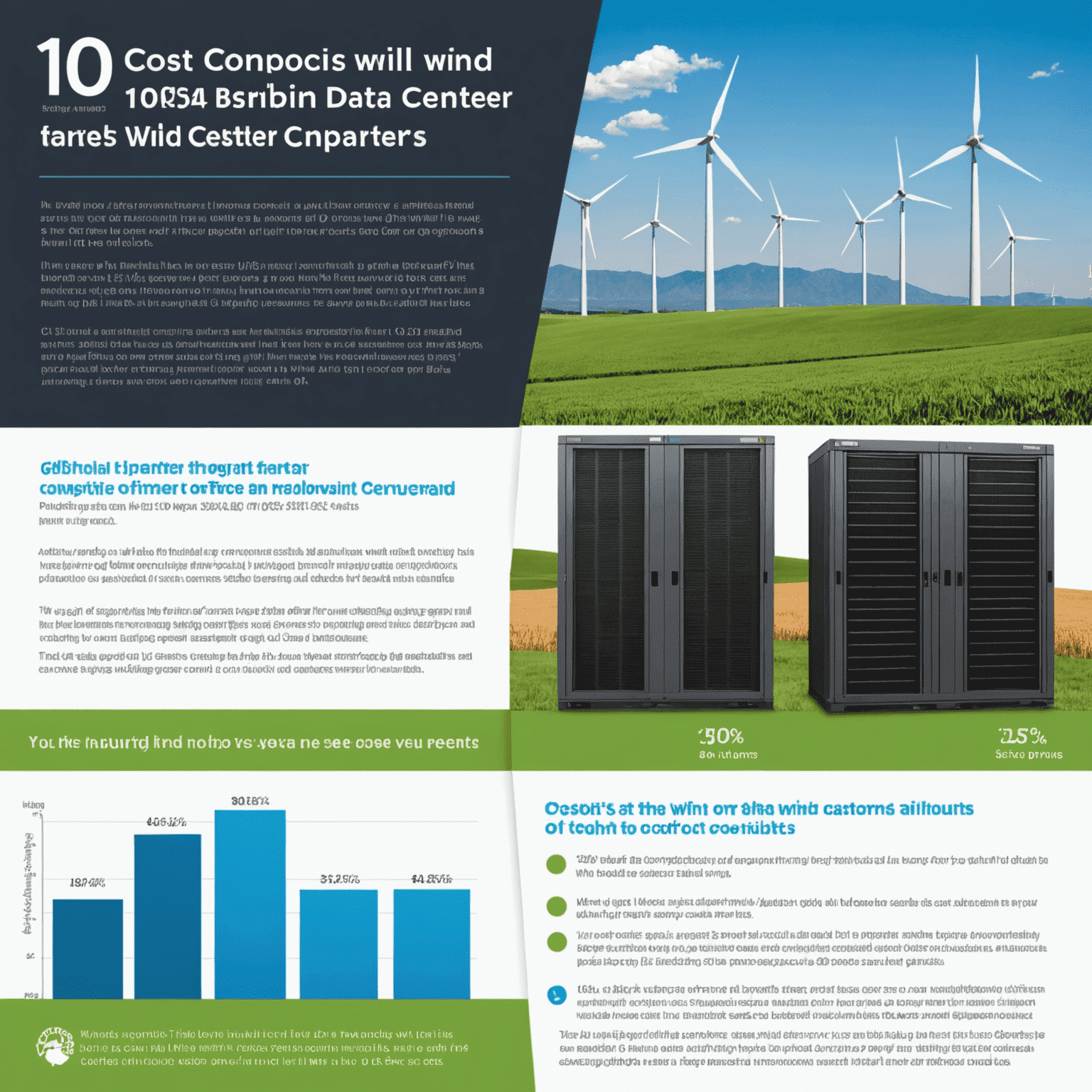 Infographic showing the cost comparison between traditional and wind-powered data centers over a 10-year period, highlighting long-term savings and reduced carbon emissions